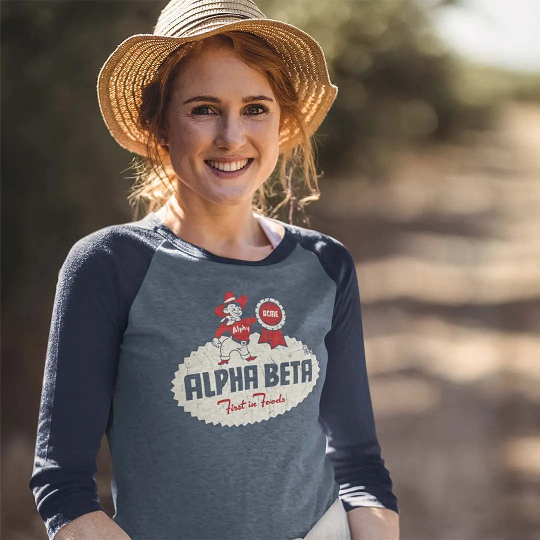 Alpha Beta Grocery Store unisex 3/4 sleeve raglan baseball tee