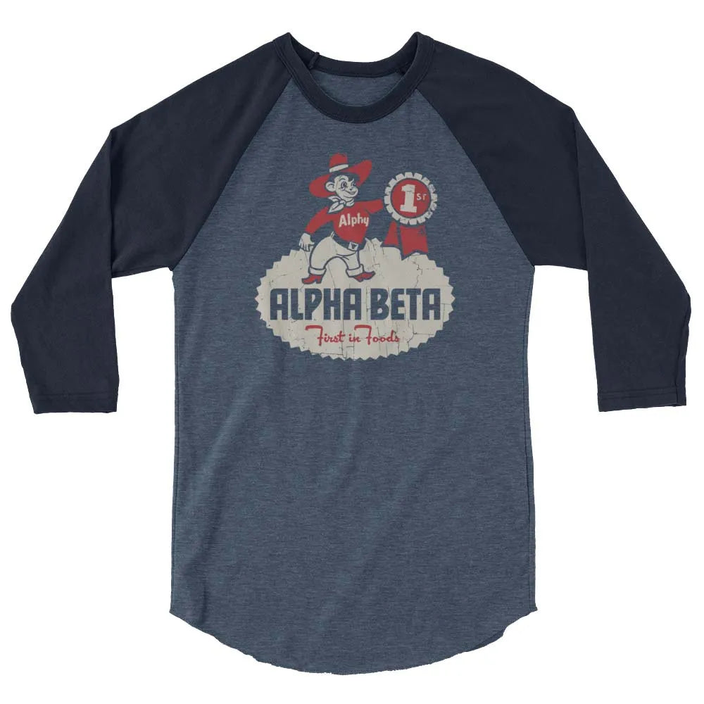 Alpha Beta Grocery Store unisex 3/4 sleeve raglan baseball tee