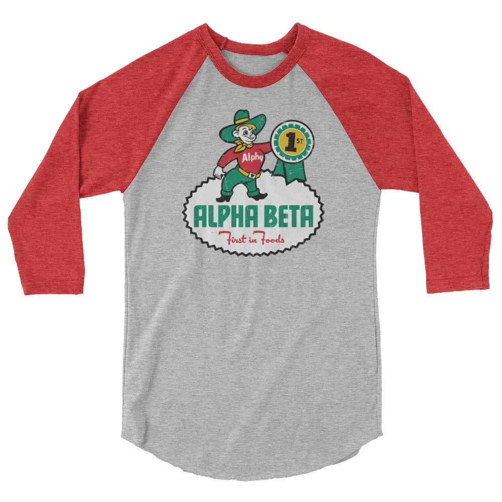 Alpha Beta Grocery Store unisex 3/4 sleeve raglan baseball tee