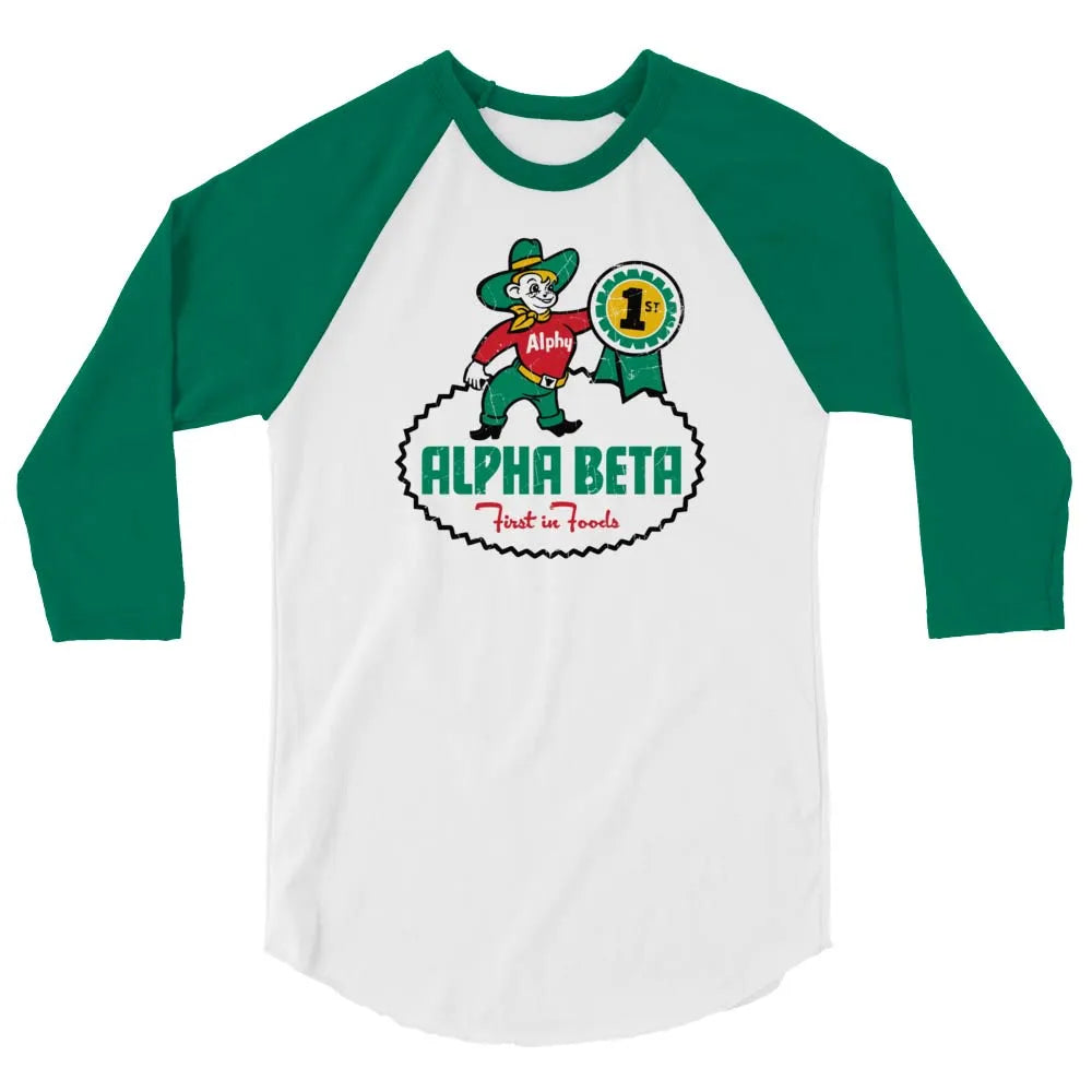 Alpha Beta Grocery Store unisex 3/4 sleeve raglan baseball tee