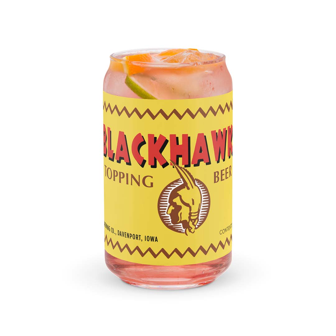 Blackhawk Beer Can-shaped glass Davenport