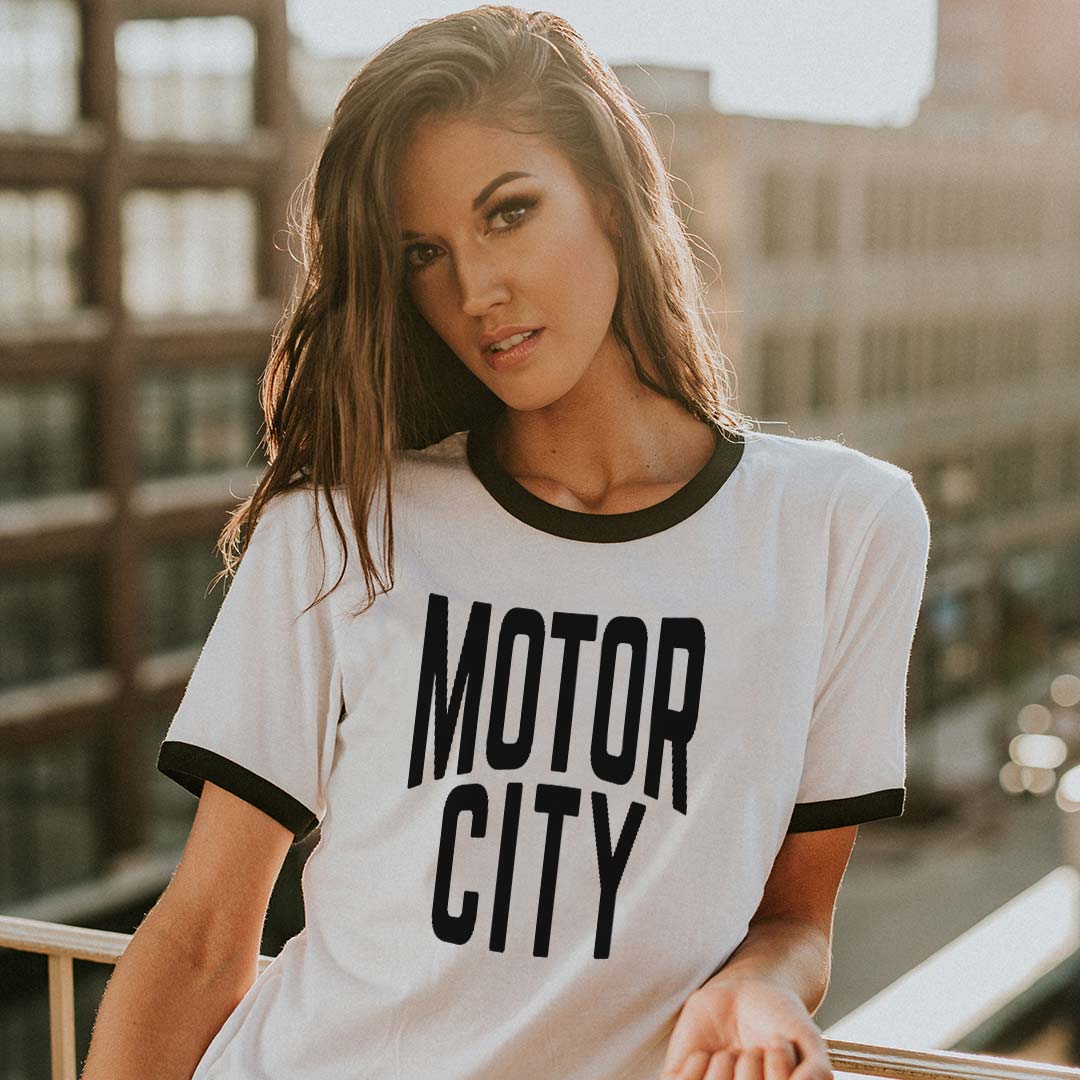 Detroit Motor City Ringer Unisex Retro T-shirt