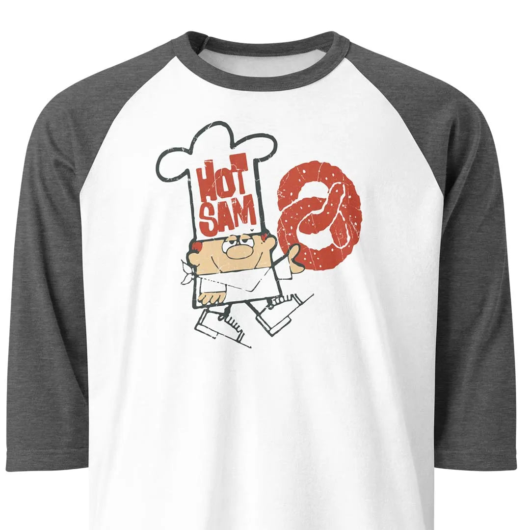 Hot Sam Pretzels unisex 3/4 sleeve raglan baseball tee