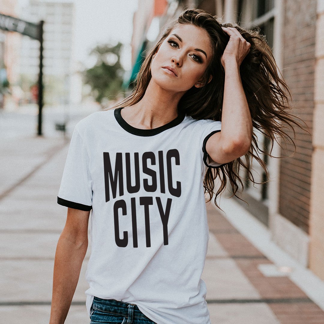 Nashville Music City Ringer Unisex Retro T-shirt