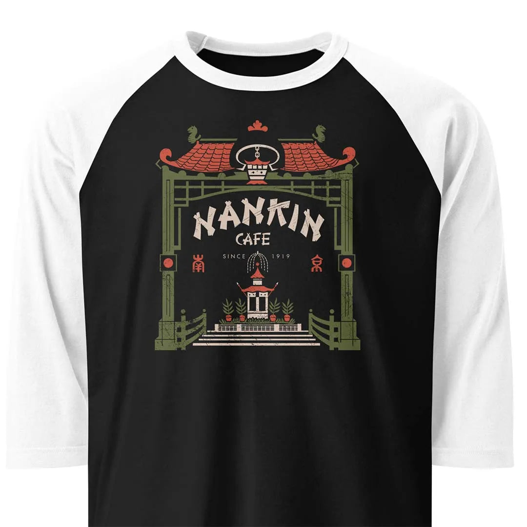 Nankin Cafe Minneapolis unisex 3/4 sleeve raglan baseball tee