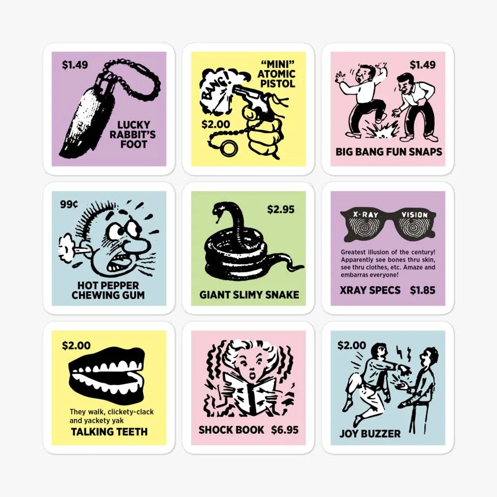 Novelty Toy Ad Comics Sticker Sheet Bygone Brand Novelty Toy Ad Comics Sticker Sheet Bygone Brand