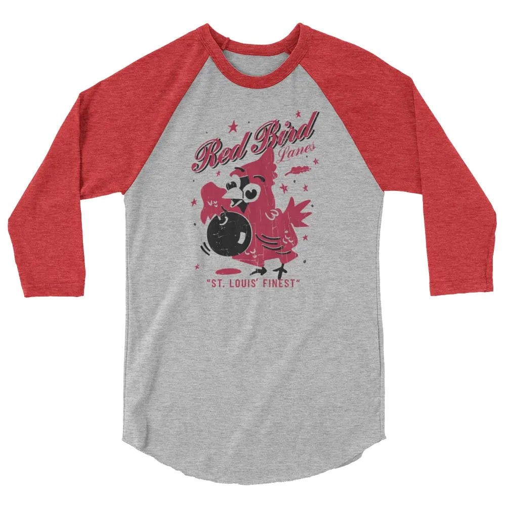 Red Bird Lanes Bowling St. Louis unisex 3/4 sleeve raglan baseball tee