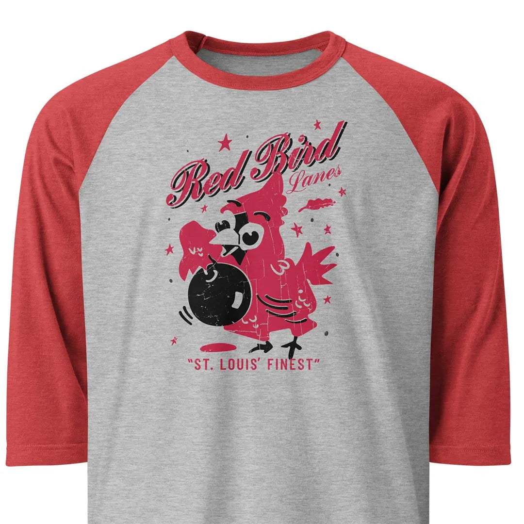 Red Bird Lanes Bowling St. Louis unisex 3/4 sleeve raglan baseball tee