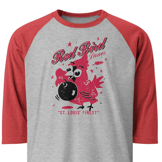 Red Bird Lanes Bowling St. Louis unisex 3/4 sleeve raglan baseball tee