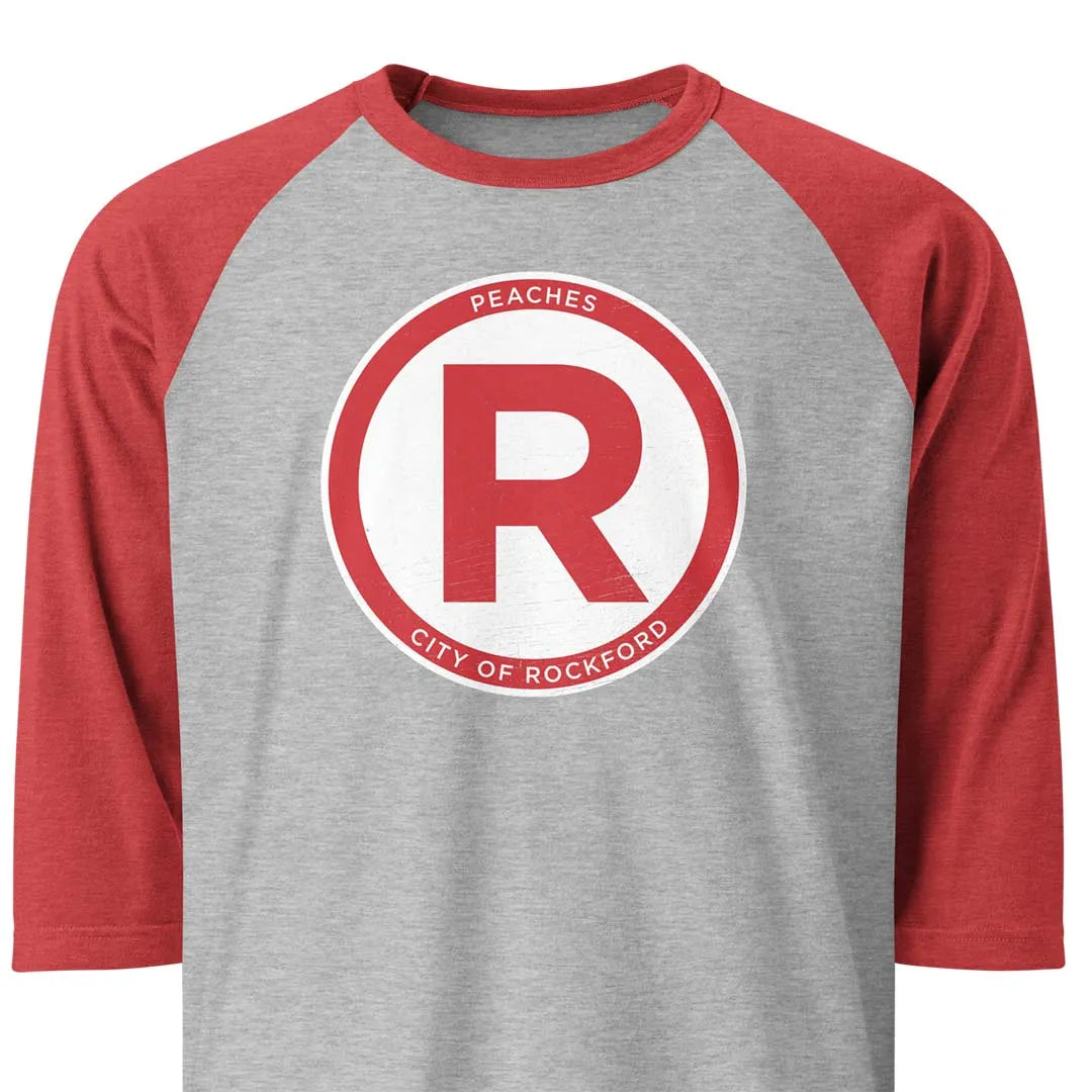Rockford Peaches (R) unisex 3/4 sleeve raglan baseball tee