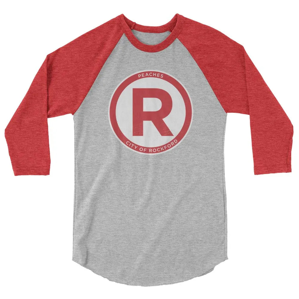Rockford Peaches (R) unisex 3/4 sleeve raglan baseball tee