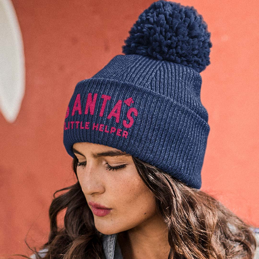Santas Little Helper Unisex Pom-Pom Knit Beanie