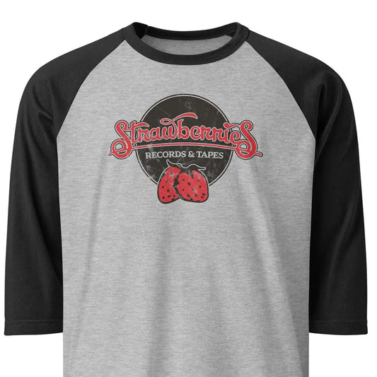 Strawberries Records & Tapes unisex 3/4 sleeve raglan baseball tee