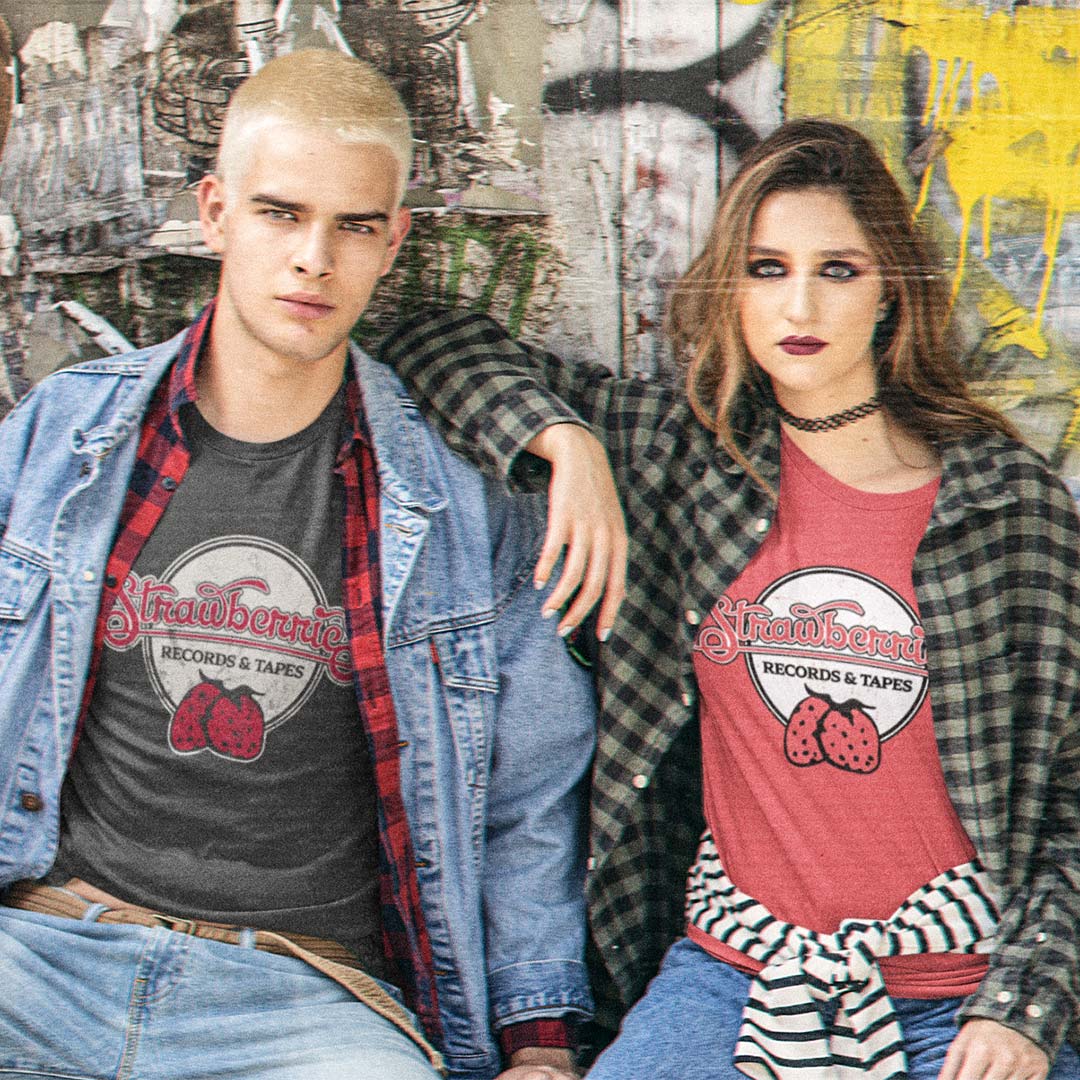 Strawberries Records & Tapes Unisex Retro T-shirt