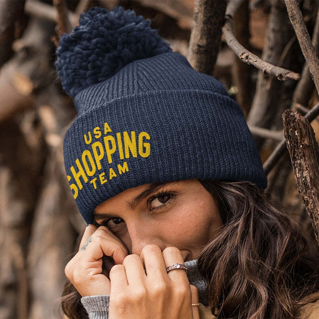 USA Shopping Team Unisex Pom-Pom Knit Beanie