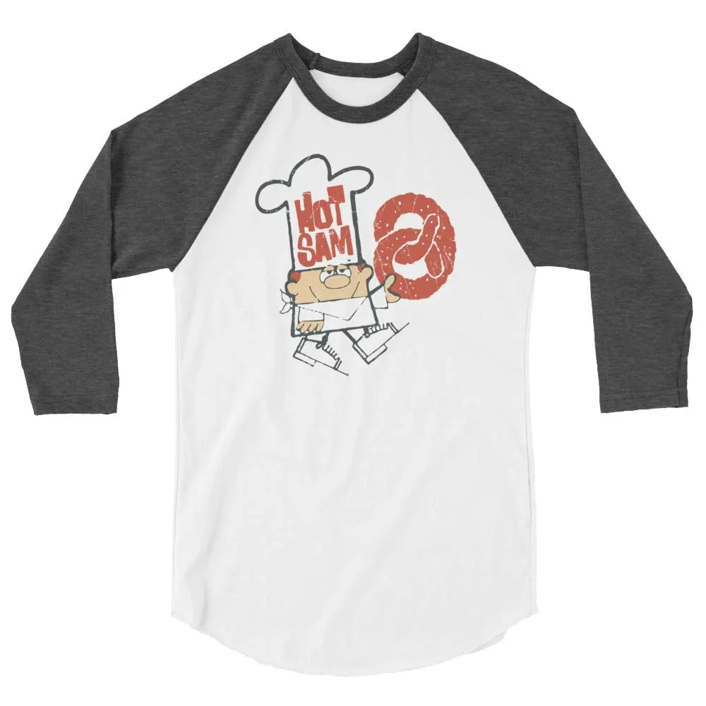 Hot Sam Pretzels unisex 3/4 sleeve raglan baseball tee