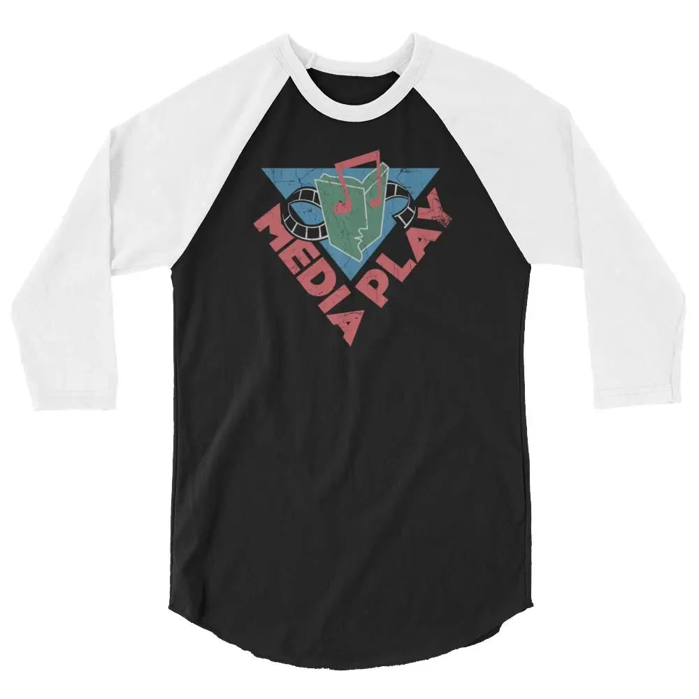 Media Play Music Store unisex 3/4 sleeve raglan baseball tee