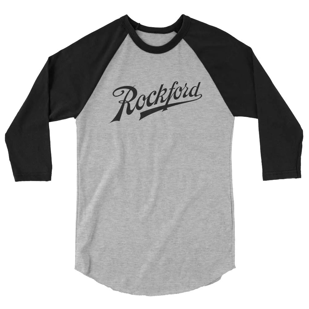 Rockford Script unisex 3/4 sleeve raglan baseball tee