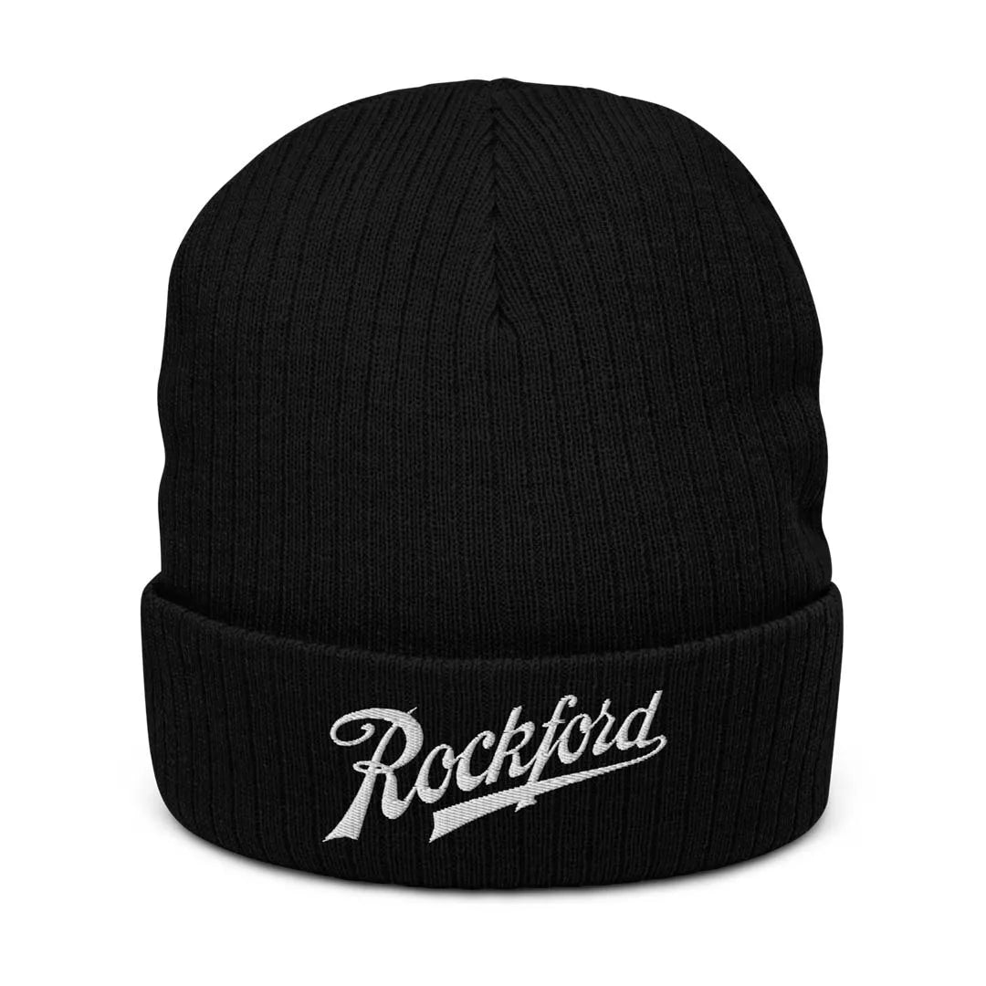 Rockford Script Ribbed Knit Beanie black
