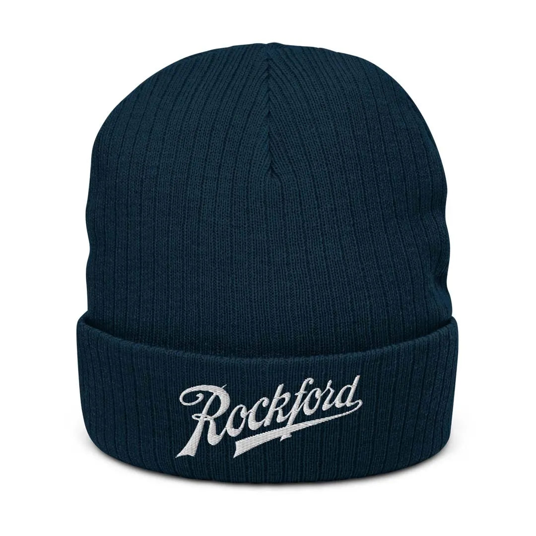 Rockford Script Ribbed Knit Beanie navy