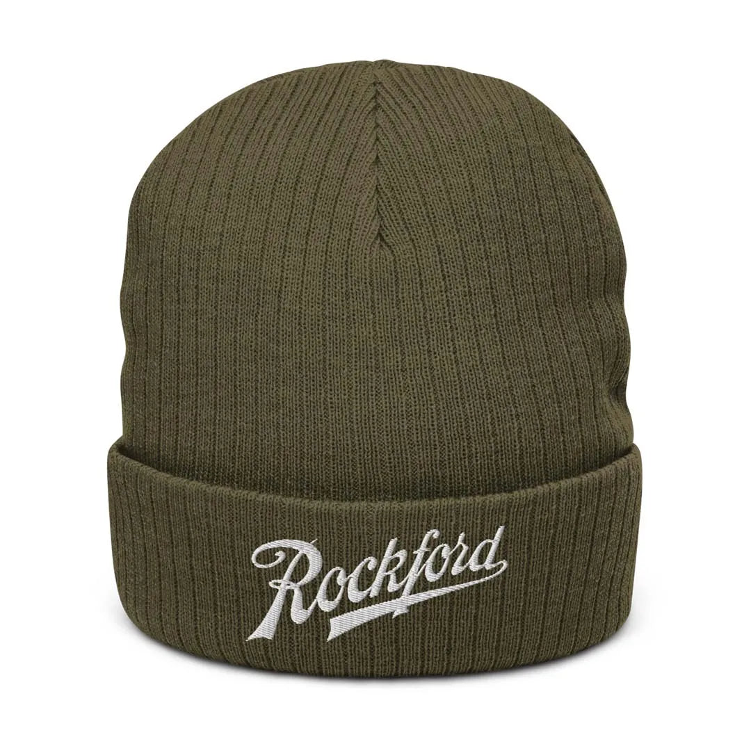 Rockford Script Ribbed Knit Beanie olive