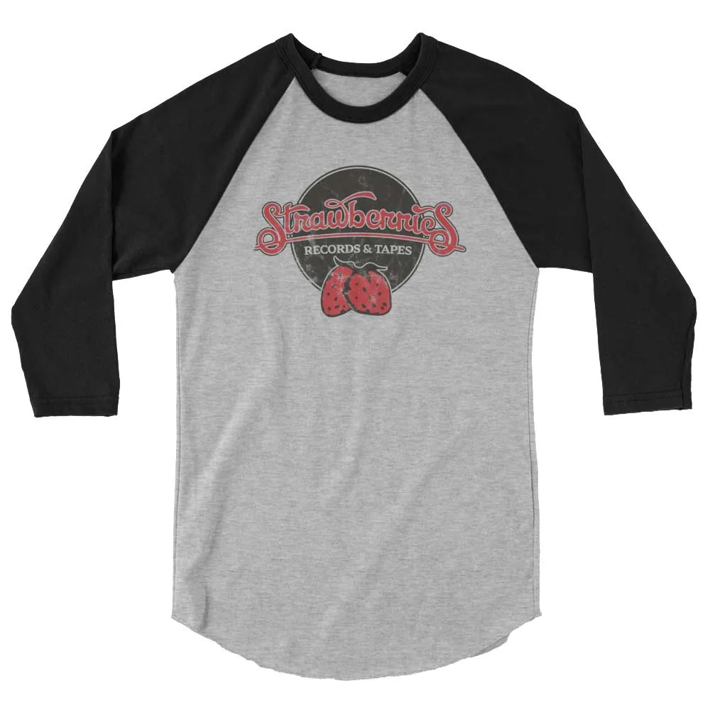 Strawberries Records & Tapes unisex 3/4 sleeve raglan baseball tee