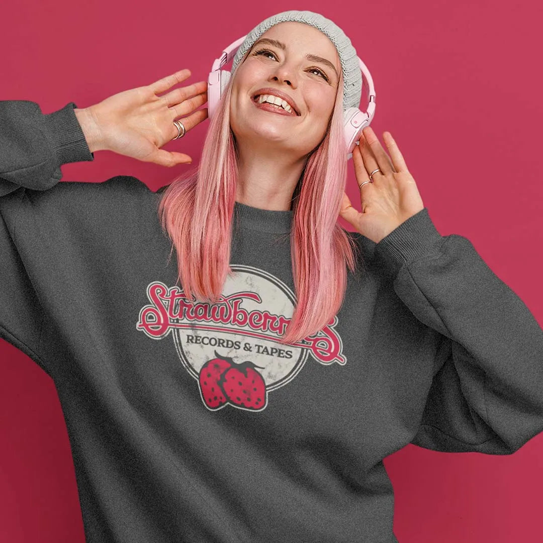 Strawberries Records & Tapes Unisex Retro Sweatshirt