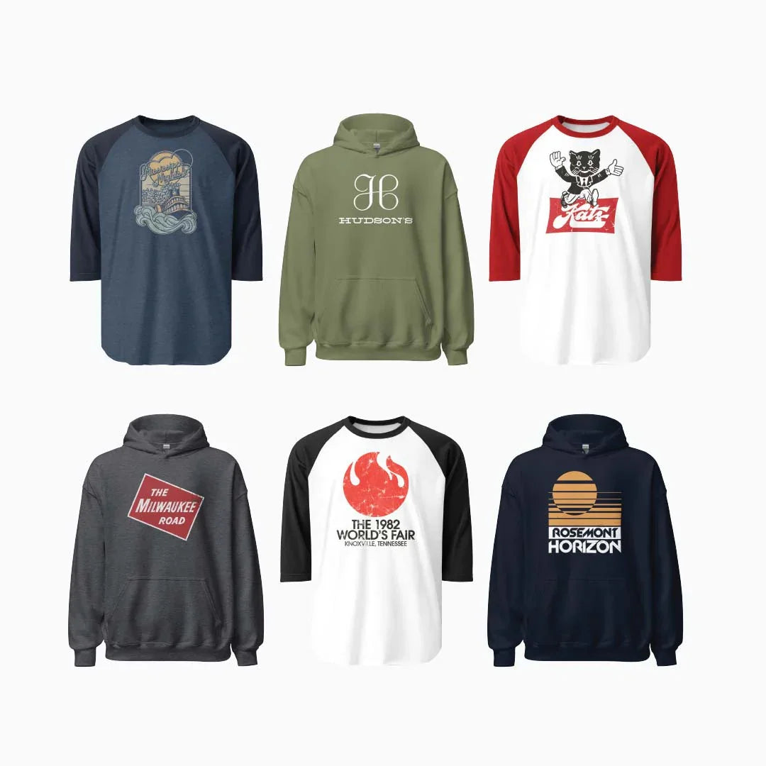 long sleeves, baseball tees, crewneck and hoodie sweatshirts