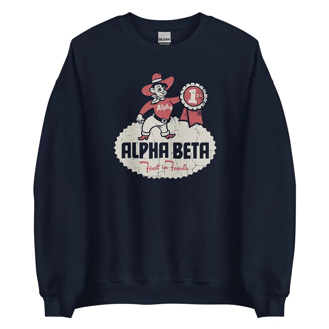 Alpha Beta Grocery Store Unisex Retro Crewneck Hoodie Sweatshirt