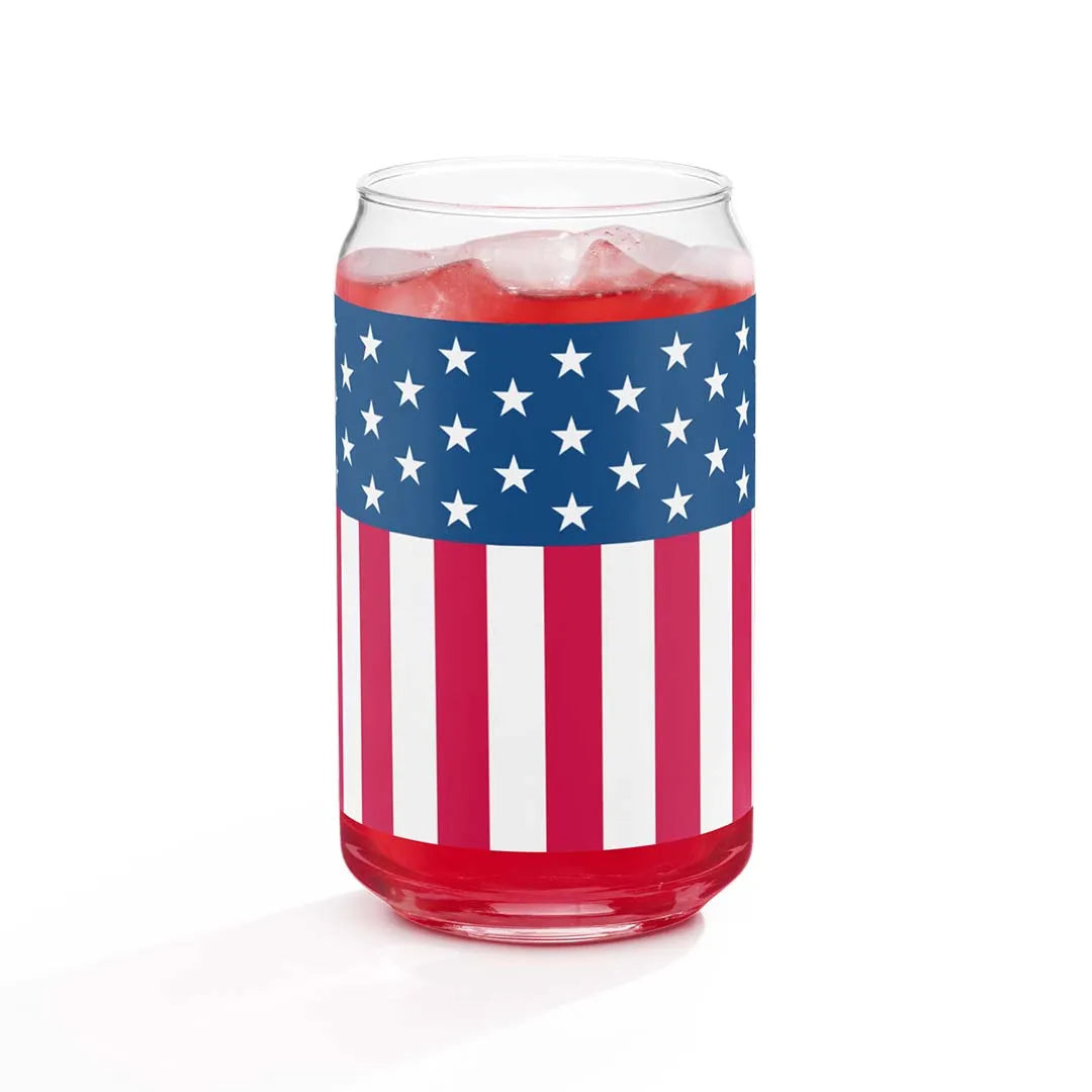 American Flag USA Red White & Blue Can-shaped Glass