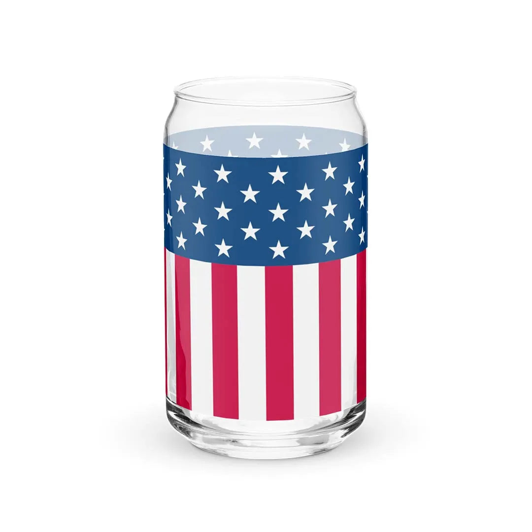 American Flag USA Red White & Blue Can-shaped Glass