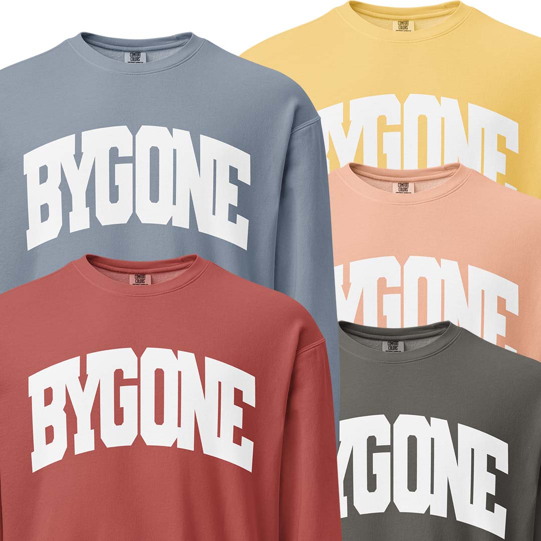 Bygone Varsity unisex garment-dyed fleece crewneck sweatshirt