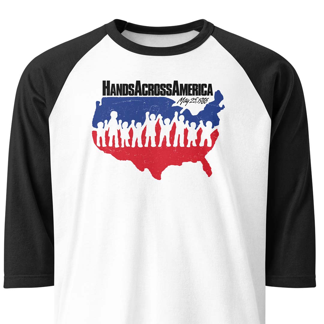 Hands Across America unisex 3/4 sleeve raglan baseball tee