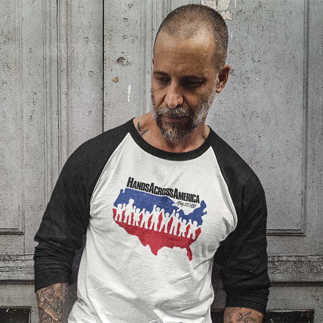 Hands Across America unisex 3/4 sleeve raglan baseball tee