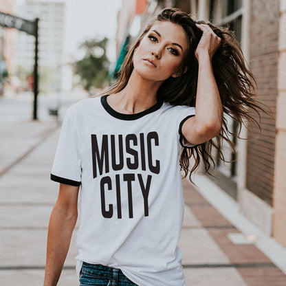 Nashville Music City Ringer Unisex Retro T-shirt