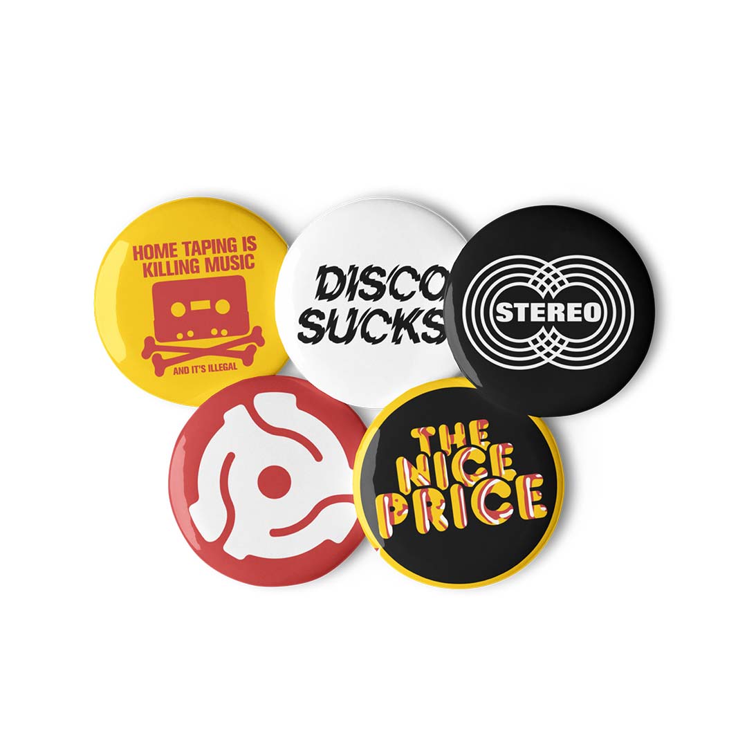 Music Vinyl Record Icons Pin Buttons Set