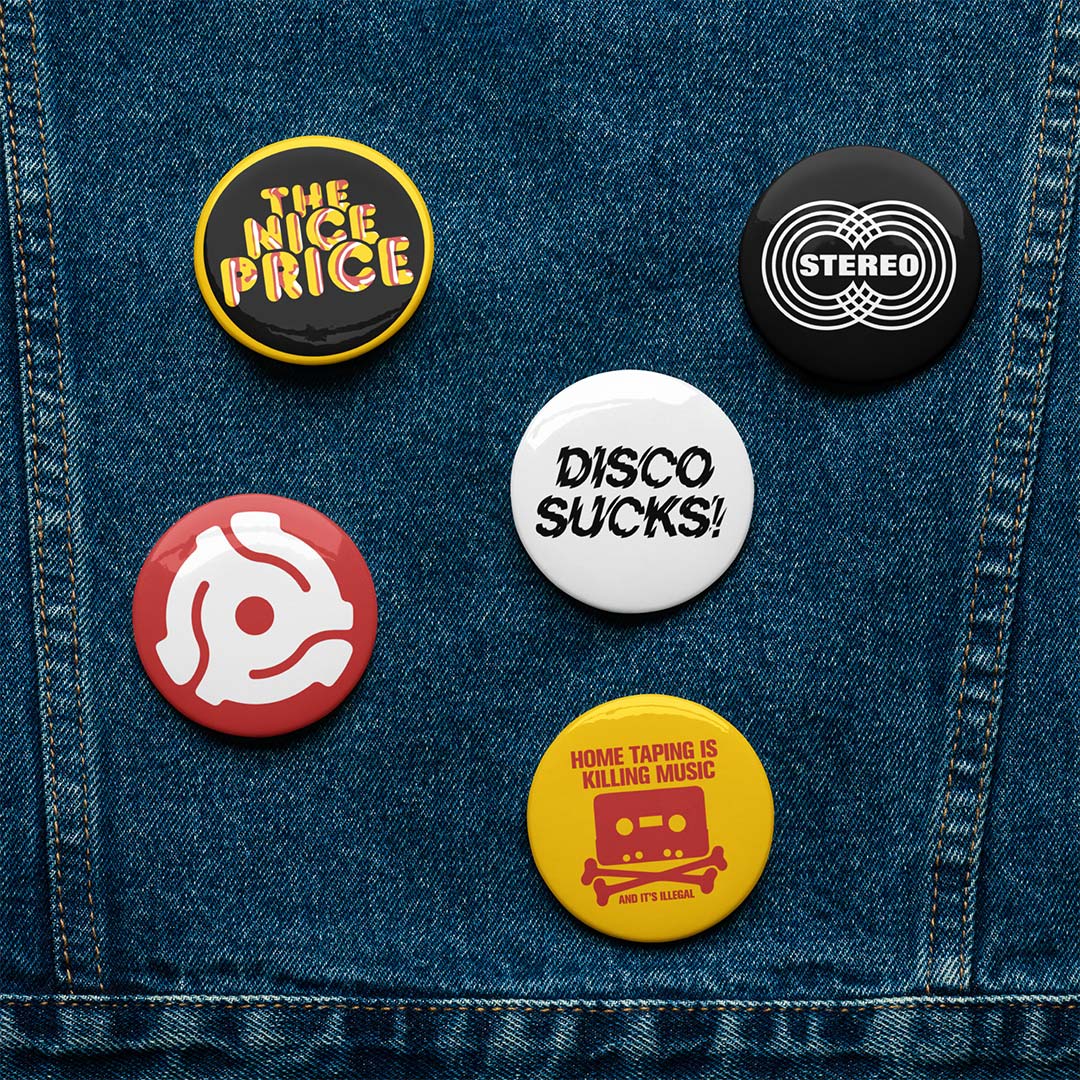 Music Vinyl Record Icons Pin Buttons Set