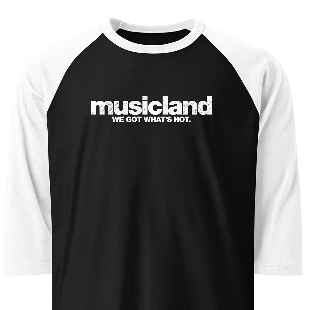 Musicland Music Store unisex 3/4 sleeve raglan baseball tee