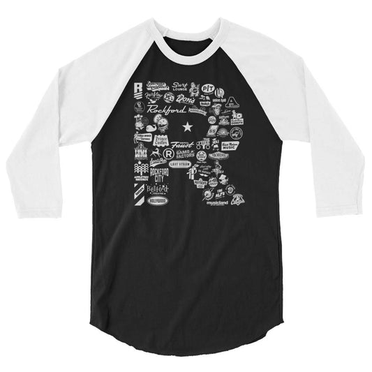 R is for Rockford Unisex Retro 3/4 sleeve raglan baseball tee