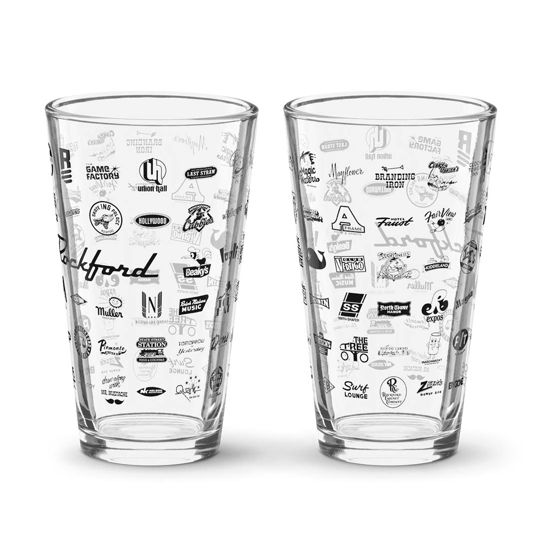 Rockford Bygone Brand Logos Shaker Pint Glass