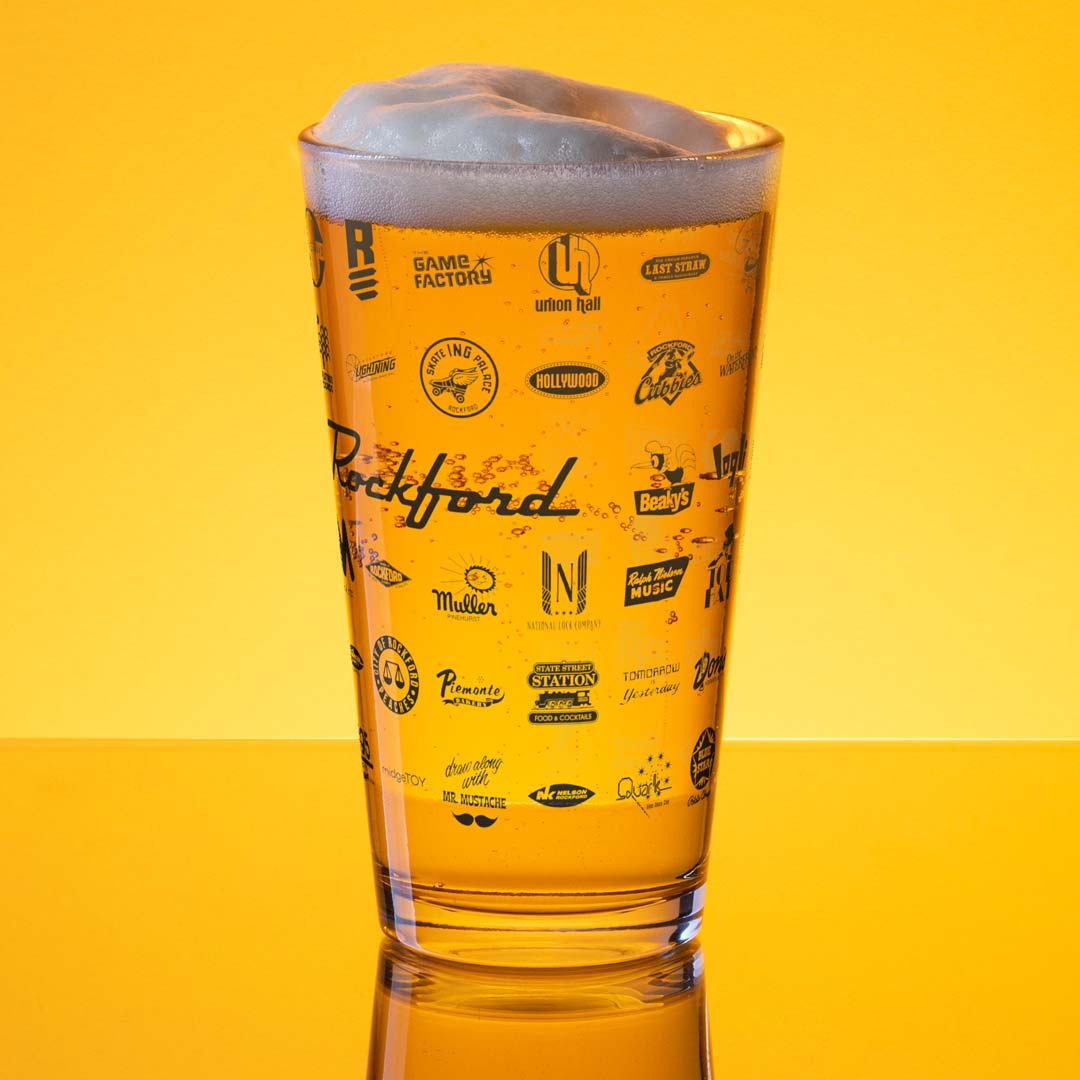 Rockford Bygone Brand Logos Shaker Pint Glass