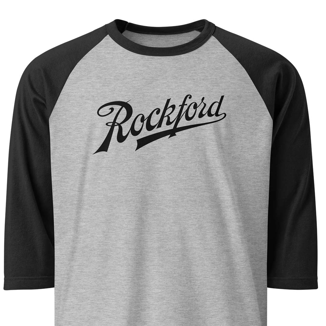 Rockford Script unisex 3/4 sleeve raglan baseball tee