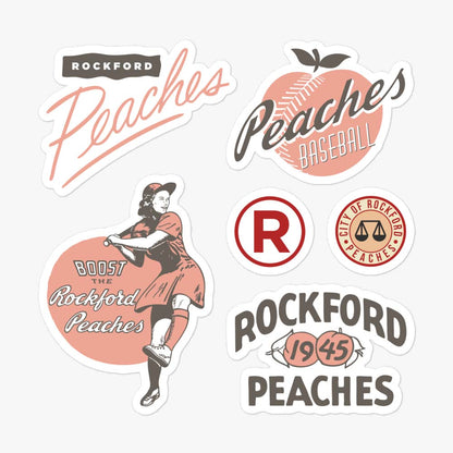 Rockford Peaches Baseball Retro Sticker Sheet