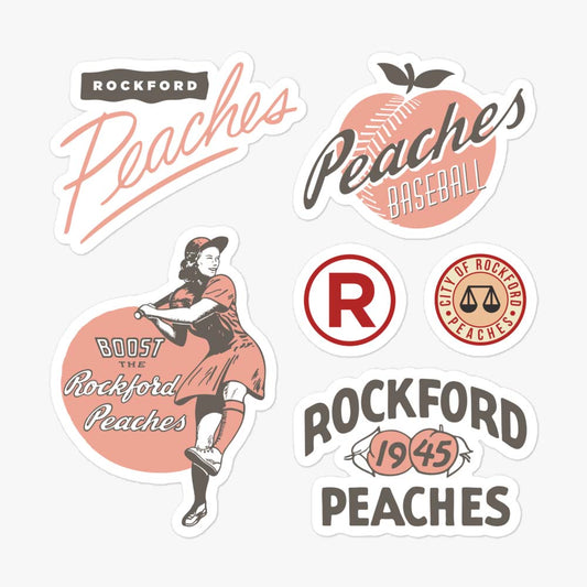 Rockford Peaches Baseball Retro Sticker Sheet