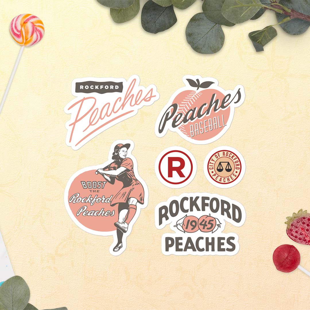 Rockford Peaches Baseball Retro Sticker Sheet