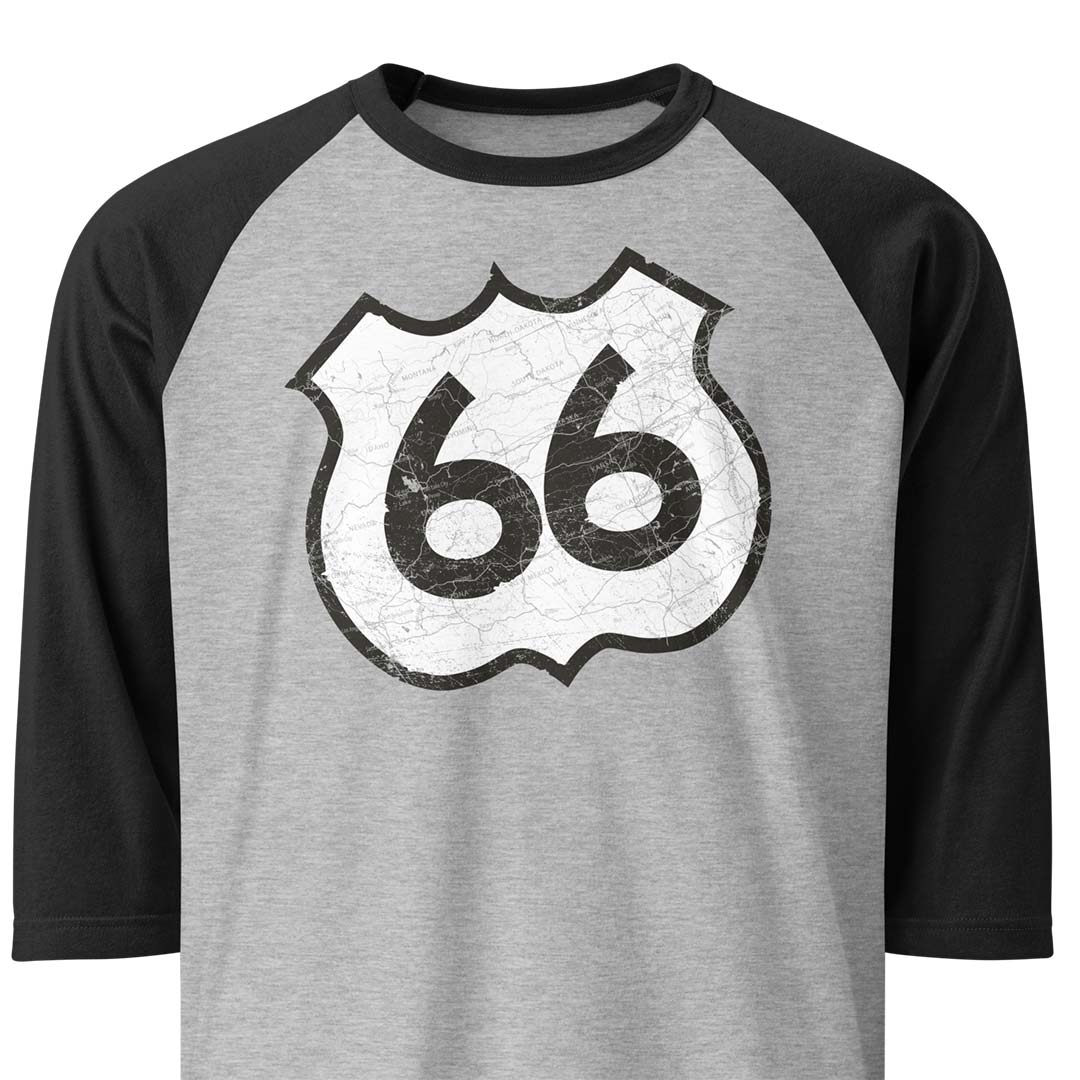 Route 66 Highway unisex 3/4 sleeve raglan baseball tee