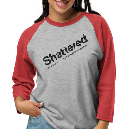Shattered Cocktail Galerie & Danceteria Columbia unisex 3/4 sleeve raglan baseball tee