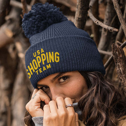 USA Shopping Team Unisex Pom-Pom Knit Beanie