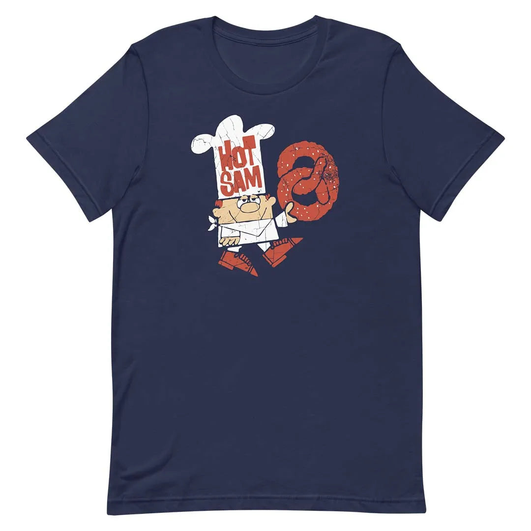 Hot Sam Pretzels Unisex Retro T-shirt navy