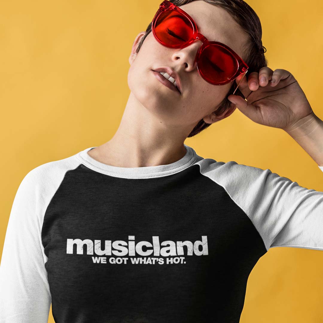 Musicland  Music Store unisex 3/4 sleeve raglan baseball tee